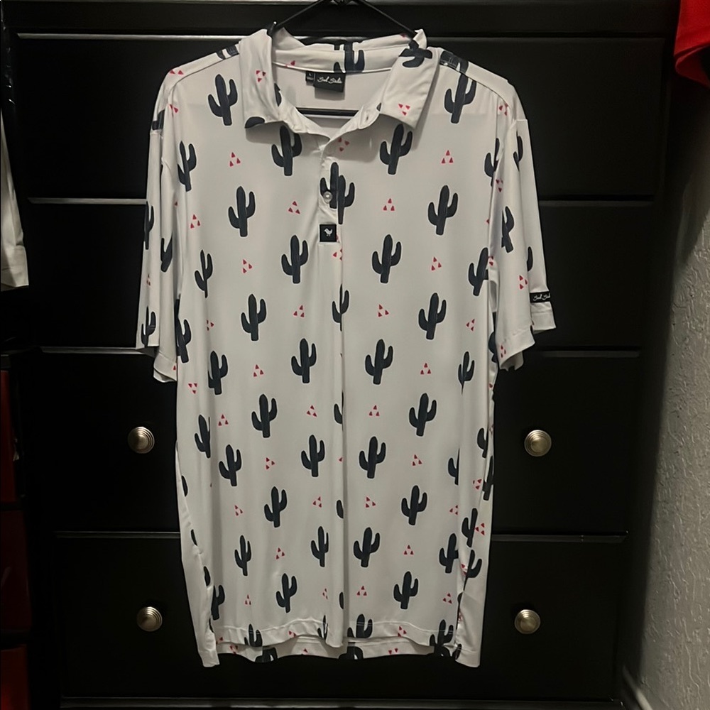 Bad Birdie Cactus Print White Polo